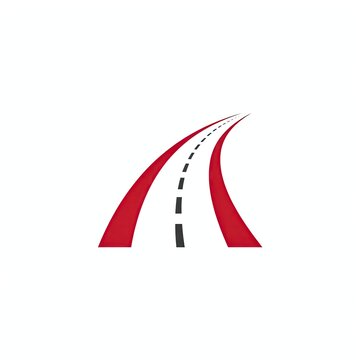  Curved red road graphic with dashed center line
