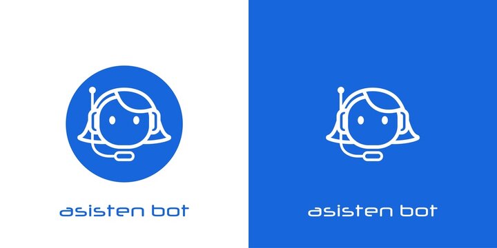 Virtual assistant bot icon logo. Female robot head with headphones