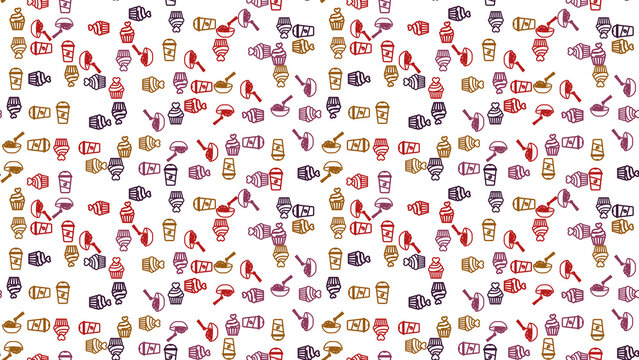 Seamless pattern of hand-drawn food and drink icons