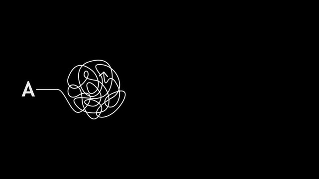 Concept of realizing idea from point A to point B moving in hard, chaos paths. Business metaphor easy way or hard way. Searching solution problem in motion graphics animation video.