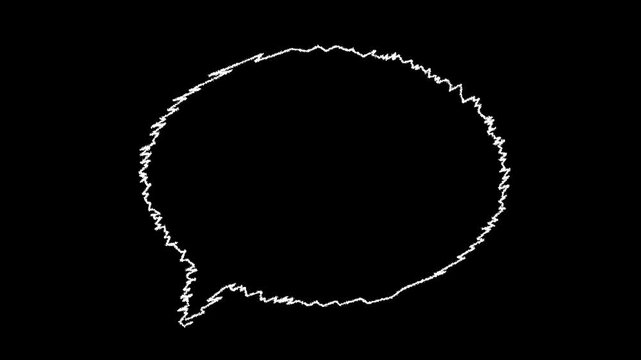 Chat bubble animated hand drawn scribble oval talk box wiggling loop overlay on 4k motion graphics animation video in black background.