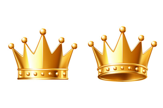 Golden crown vector icon set for luxury ranking award and king queen royal symbol isolated on transparent background