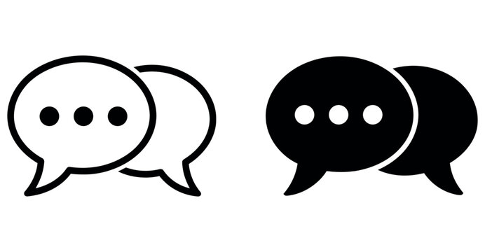 Black and white chat speech bubble icons with typing dots for communication and message design.