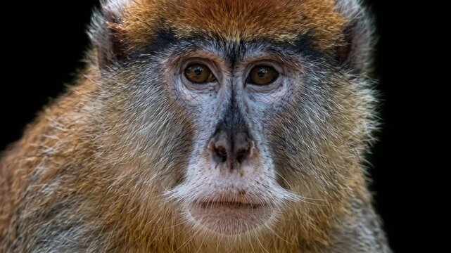 patas monkey close up isolated on black background video