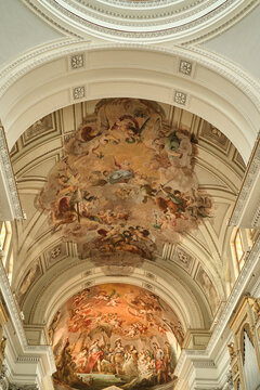 Neoclassical painting by Mariano Rossi decorating the ceiling of the presbytery in Palermo Cathedral, Sicily, Italy