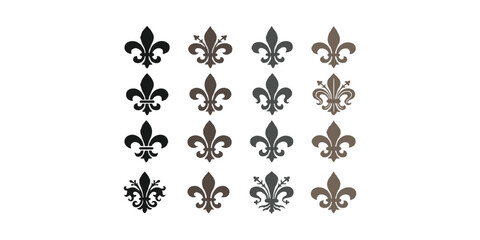 Vintage heraldic fleur de lis royal lily symbol collection medieval decorative ornament vector illustration. © Design House