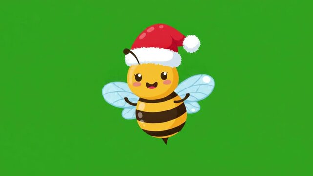 Cute Cartoon Bee Character Wearing a Santa Hat for Christmas Holiday Celebration