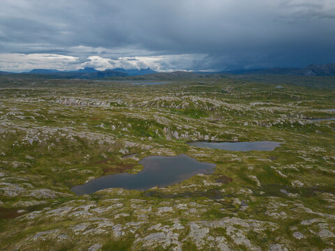 Aerial view over  rugged mountain landscape, Beiarn  Bod&oslash;, Nordland