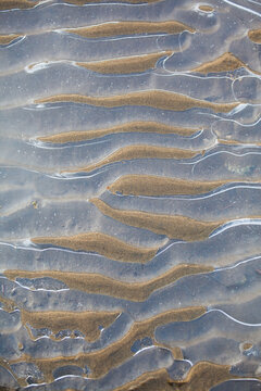 Abstract pattern of sand ripples under frozen water