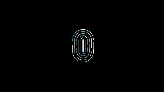 Biometric security fingerprint icon animation on transparent background showing touch id scanner frame with trim paths in and out. Digital banking authentication, and modern online fintech concept.