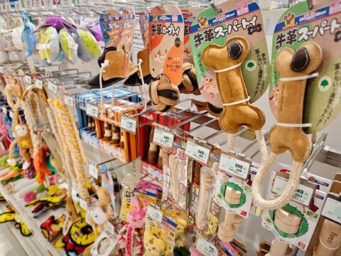 A wide variety of pet products including clothing, rainwear, leashes, harnesses, toys and accessories