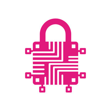 pink padlock icon with circuit board design for cybersecurity safety