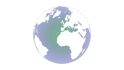 Dotted Earth globe in a purple and green gradient showing Africa, Europe and the Atlantic. Geographic vector illustration for global business branding, travel graphics and educational presentations. © N R B