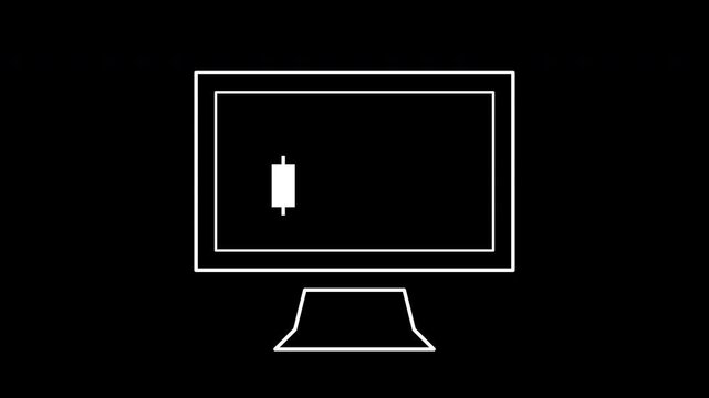 Stock market analytics icon animation on transparent background showing candlestick chart on monitor screen with trim paths in and out. Financial fintech trading, and online exchange system idea.