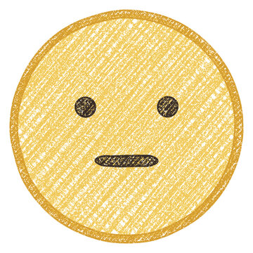 Hand drawn colored pencil neutral expressionless emoji face isolated on transparent background