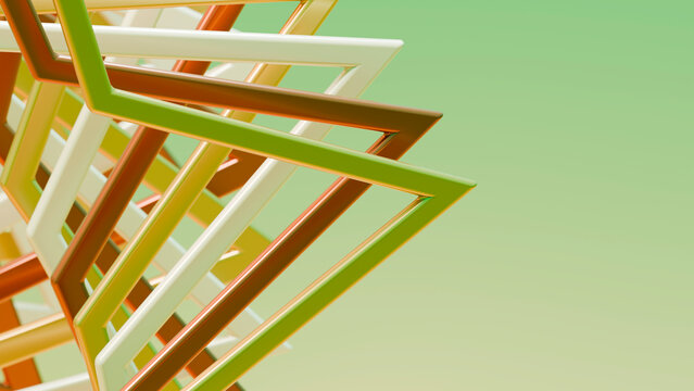 Abstract 3d geometric shapes in orange, green