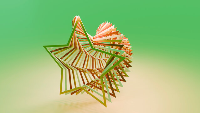3d spiral star geometric sculpture on green background