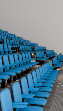 Blue auditorium seating in a modern conference hall