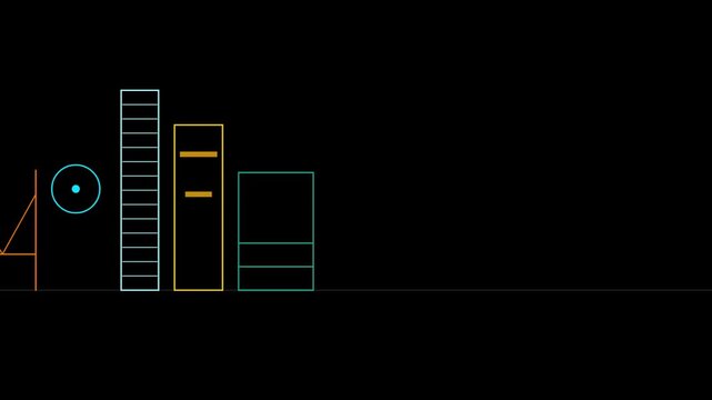 Minimalist vector illustration featuring geometric lines and shapes against a dark background texture