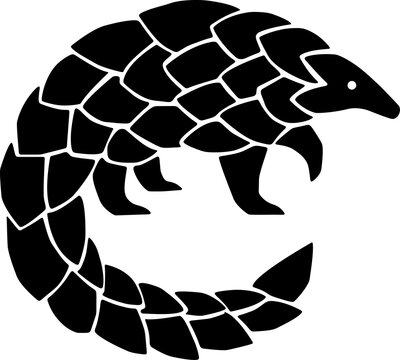 Minimal black pangolin silhouette collage, abstract geometric animal icon, stylized wildlife patterns, scalable web and graphic design assets, monochrome vector aesthetic for logos