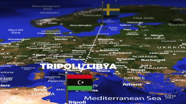 Flight From Stockholm SWEDEN toTripoli LIBYA with flag pins