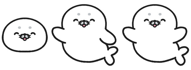 笑顔のアザラシのイラストセット © とりあいす