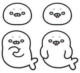 困惑、呆然とした表情のアザラシのイラストセット © とりあいす