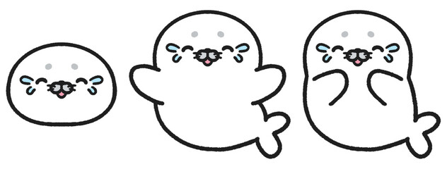 笑い泣きしているアザラシのイラストセット © とりあいす