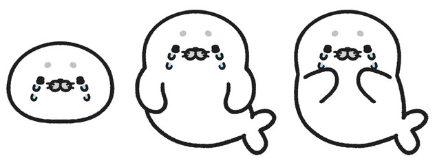 泣いているアザラシのイラストセット © とりあいす