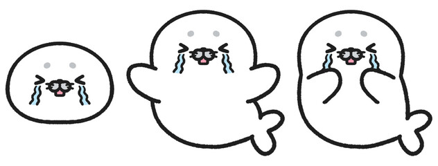 泣いているアザラシのイラストセット © とりあいす