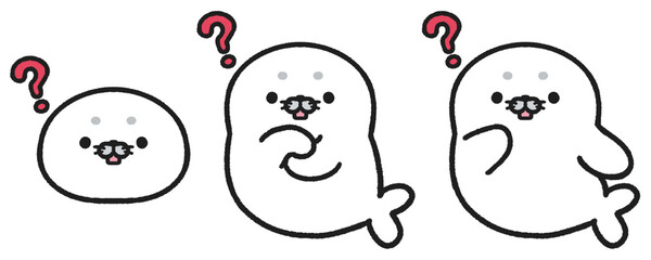 はてなマークを出しているアザラシのイラストセット © とりあいす