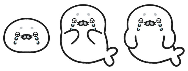 うるうるとした目で泣いているアザラシのイラストセット © とりあいす