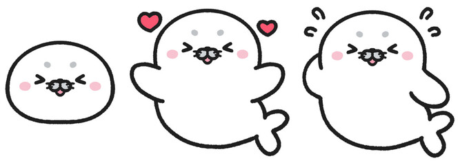 嬉しい、照れているアザラシのイラストセット © とりあいす