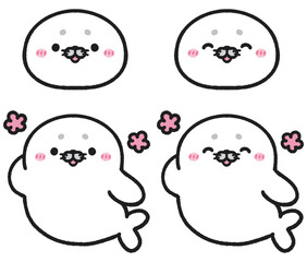 照れているアザラシのイラストセット © とりあいす