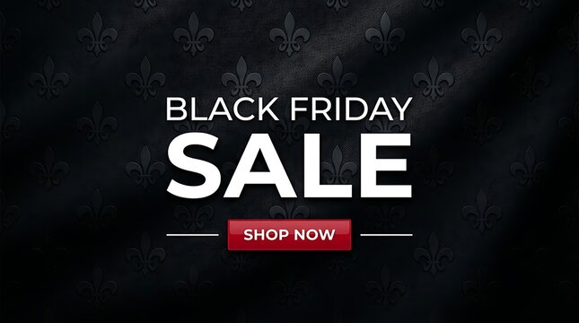 Black Friday Sale Banner with Shop Now Button and Fleur de Lis Pattern