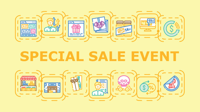 Special sale event banner infographic. Liquidation bargain, clearance reduction, offer coupon icon vector illustration