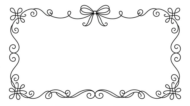 Decorative frame with ribbon edges and a bow in black and white outline.
