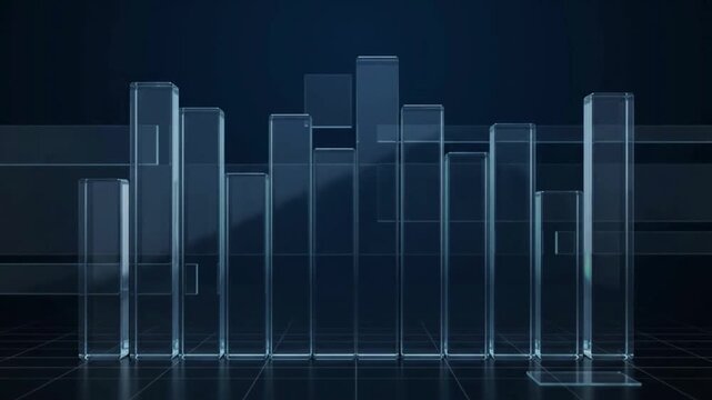 Dynamic glowing blue bar graph animation sequence with grid background for data visualization