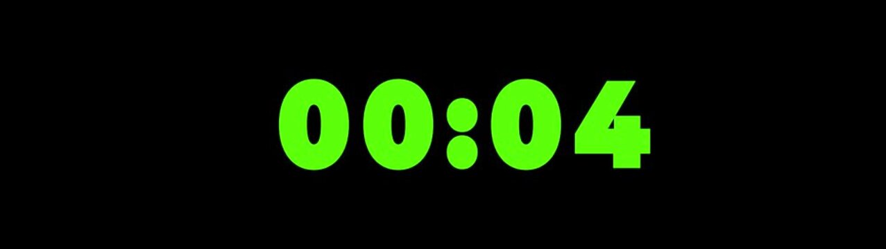 4k animation of twenty second countdown with digital time, 5 to 0 countdown, 5 digit number on white background
