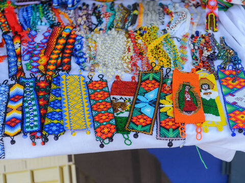 Colorful Huichol Beaded Jewelry and Accessories at Mexican Artisan Stall