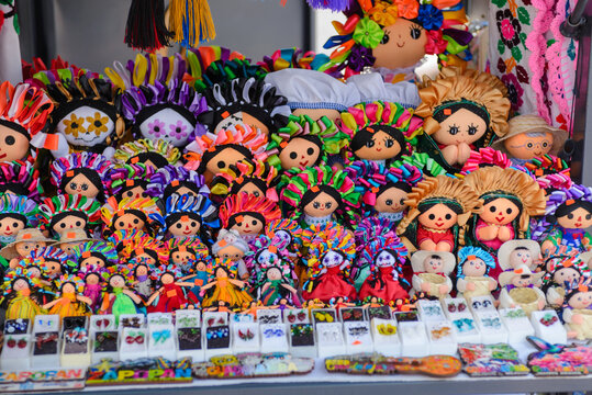Traditional Lele Dolls of Different Sizes at a Mexican Street Craft Market