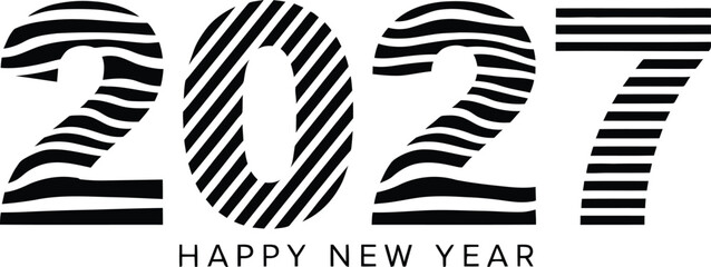Fototapeta premium Happy New Year 2027 Black and White Striped Typography Design