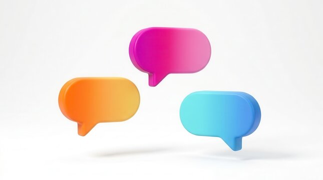 Vibrant gradient speech bubbles in pink, orange, and blue on a clean white surface.
