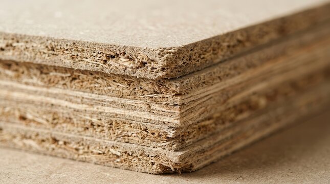 Close up view of natural brown fiberboard panels with a coarse textured surface.