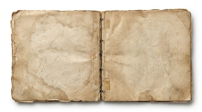 Vintage stitched paper sheet with aged texture isolated on white.