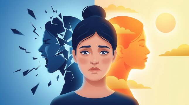 A woman facing internal conflict, sadness, anger, and inner peace representing borderline personality disorder.