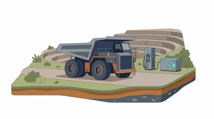 Large Mining Dump Truck on an Industrial Site with Terraced Landscape. © islakhudin