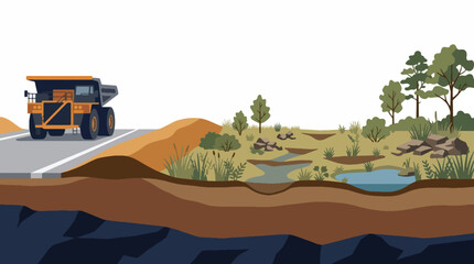 Large Mining Dump Truck on Road with Natural Landscape and Underground Layers. © islakhudin