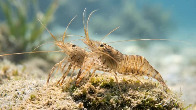 prawns underwater close up in the mediterranean sea video