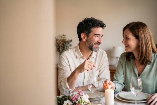 Couple enjoying a romantic restaurant meal together